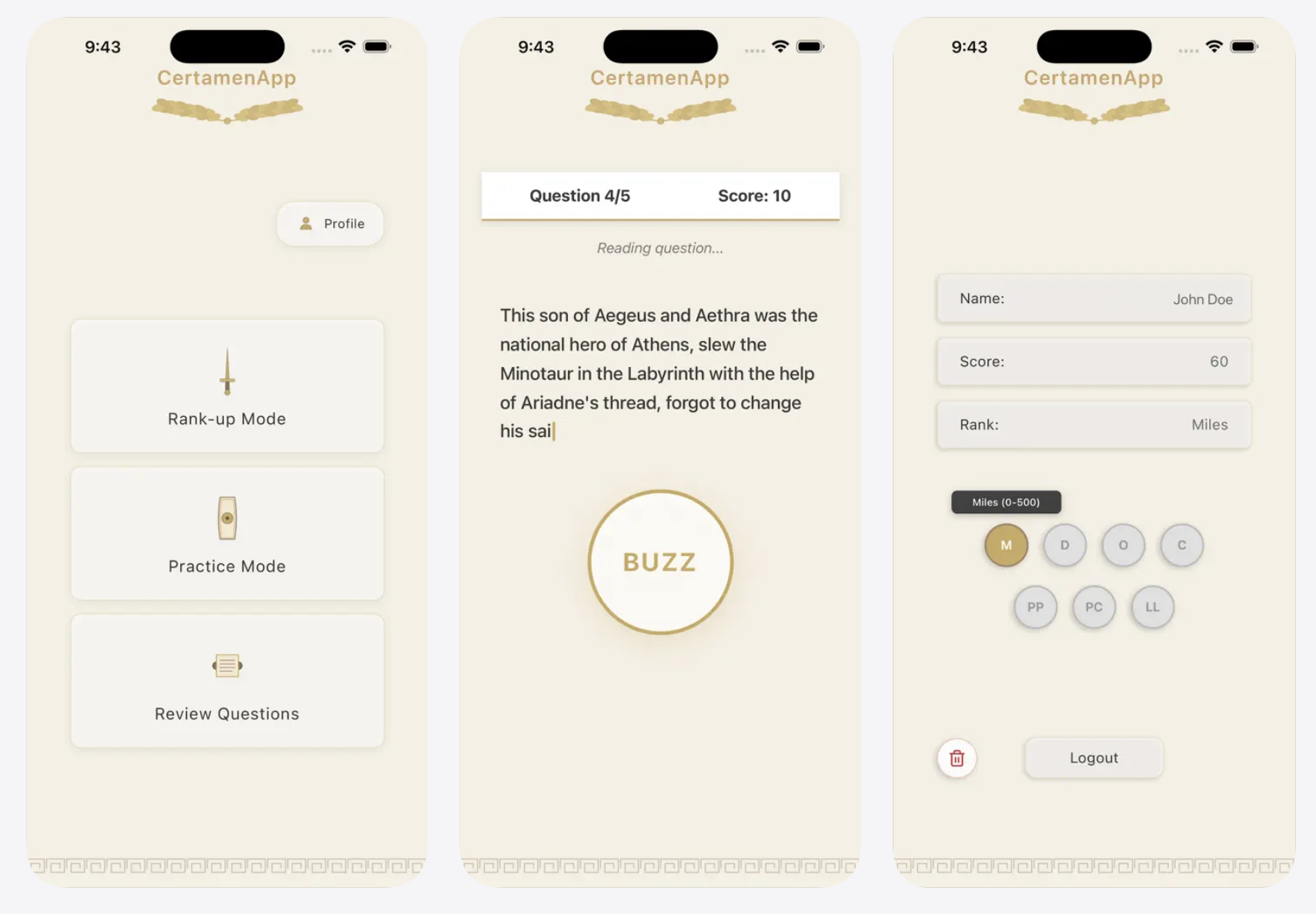 CertamenApp question screen